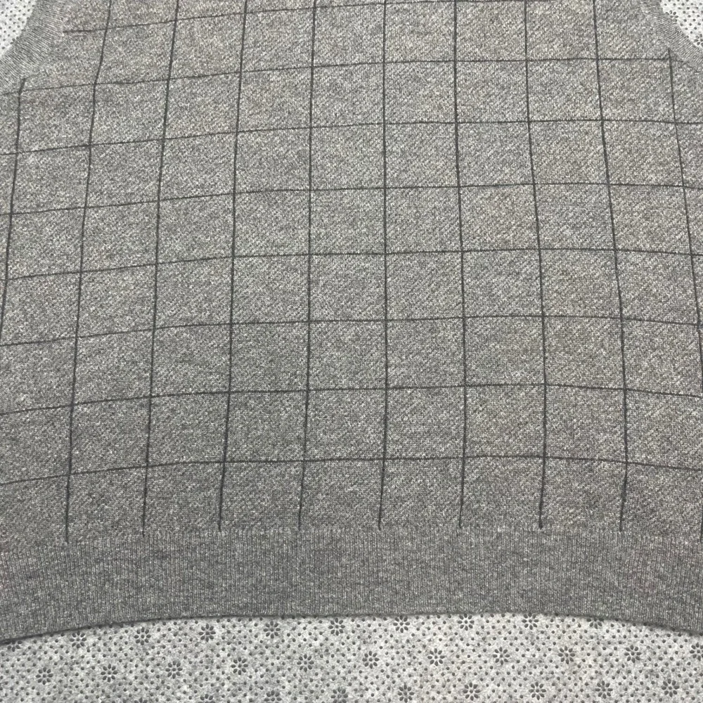 Vintage Polo Ralph Lauren Mens XL Grey Windowpane Plaid Wool V-Neck Sweater Vest